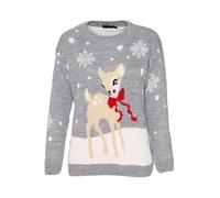 STAR FASHION Women/Ladies Men Unisex Christmas Jumper Knitted Xmas Sweater-Bambi Grey-12-14