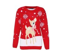 STAR FASHION Women/Ladies Men Unisex Christmas Jumper Knitted Xmas Sweater-Bambi Red-12-14