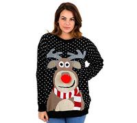STAR FASHION Women/Ladies Men Unisex Christmas Jumper Knitted Xmas Sweater-Rudolph Pom Pom Balck-12-14