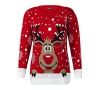 STAR FASHION Women/Ladies Men Unisex Christmas Jumper Knitted Xmas Sweater-Rudolph Red-8-10