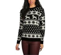 STAR FASHION Women/Ladies Men Unisex Christmas Jumper Knitted Xmas Sweater-Snowfalke Black-12-14