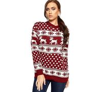 STAR FASHION Women/Ladies Men Unisex Christmas Jumper Knitted Xmas Sweater-Snowfalke Wine-16-18