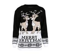 STAR FASHION Women/Ladies Men Unisex Christmas Jumper Knitted Xmas Sweater-Twin Reindeer Black-12-14