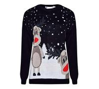 STAR FASHION Women/Ladies Men Unisex Christmas Jumper Knitted Xmas Sweater-Two Reindeer-Black-16-18