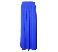 STAR FASHION Women Ladies Pleated Fold Over Long Maxi High Waist Plain Gypsy Skirt Girls Summer Casual Party Wear Elasticated Stretchy Full Length Jersey UK Sizes -8-70 Royal Blue