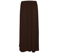 STAR FASHION Women Ladies Pleated Fold Over Long Maxi High Waist Plain Gypsy Skirt Girls Summer Casual Party Wear Elasticated Stretchy Full Length Jersey UK Sizes -8-31 Brown
