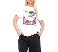 STAR FASHION Women L'Amour Print Oversized T-Shirt Short Sleeve Tee Top with Glitter Details Graphic 100% Cotton Summer Shirts |White | Large