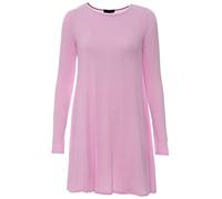 STAR FASHION Women Long Sleeves Round Neck Stretch Swing Skater Flared Dress Ladies Midi Length Top Plain & Printed Casual Summer Wear Dresses UK 8-98 Baby Pink