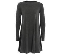 STAR FASHION Women Long Sleeves Round Neck Stretch Swing Skater Flared Dress Ladies Midi Length Top Plain & Printed Casual Summer Wear Dresses UK 8-47 Charcoal