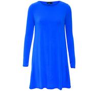 STAR FASHION Women Long Sleeves Round Neck Stretch Swing Skater Flared Dress Ladies Midi Length Top Plain & Printed Casual Summer Wear Dresses UK 8-72 Royal Blue
