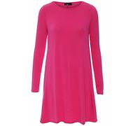 STAR FASHION Women Long Sleeves Round Neck Stretch Swing Skater Flared Dress Ladies Midi Length Top Plain & Printed Casual Summer Wear Dresses UK 8-103 Cerise Pink