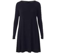 STAR FASHION Women Long Sleeves Round Neck Stretch Swing Skater Flared Dress Ladies Midi Length Top Plain & Printed Casual Summer Wear Dresses UK 8-33 Black