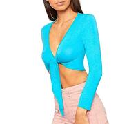 STAR FASHION Women Long Sleeves Shrugs Tie Up Open Front Top Ladies Summer Crop Bolero Cardigan Dress Turquoise 16-18
