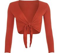 STAR FASHION Women Long Sleeves Shrugs Tie Up Open Front Top Ladies Summer Crop Bolero Cardigan Dress Rust 20-22