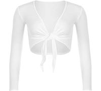 STAR FASHION Women Long Sleeves Shrugs Tie Up Open Front Top Ladies Summer Crop Bolero Cardigan Dress White 12-14