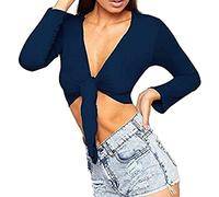 STAR FASHION Women Long Sleeves Shrugs Tie Up Open Front Top Ladies Summer Crop Bolero Cardigan Dress Navy Blue 16-18
