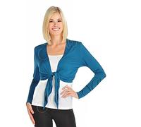 STAR FASHION Women Long Sleeves Shrugs Tie Up Open Front Top Ladies Summer Crop Bolero Cardigan Dress Teal 20-22