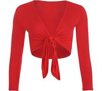 STAR FASHION Women Long Sleeves Shrugs Tie Up Open Front Top Ladies Summer Crop Bolero Cardigan Dress Red 20-22