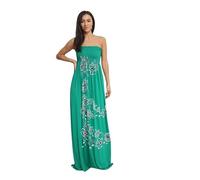 STAR FASHION Women’s Floral Shirred Bandeau Maxi Dress Strapless Seering Boob Tube Sleeveless Elasticated Gathered Long Summer Dress UK Size 8-22 Jade Green