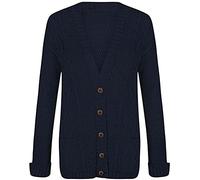 STAR FASHION Women’s Grandad Cardigan Chunky Cable Knit 5 Button Up Jumper with Pockets Long Sleeve Open Front Winter Sweater Ladies Warm Knitwear Navy-16-18