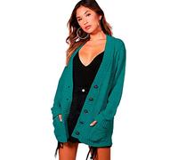 STAR FASHION Women's Open Front Five Button Grandad Cardigans Chunky Cable Knitted Long Sleeve Winter Tops Sweaters Jumpers Size | UK 8-26 | Teal