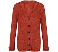 STAR FASHION Women's Open Front Five Button Grandad Cardigans Chunky Cable Knitted Long Sleeve Winter Tops Sweaters Jumpers Size | UK 8-26 | Rust