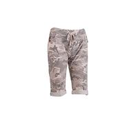 STAR FASHION Women’s Italian Camouflage Print Elastic Waist Magic Shorts Ladies Knee Length 3/4 Cropped Trousers Turn Up Side Pockets Drawstring Belt Summer Beach Pants Short Pajamas Beige