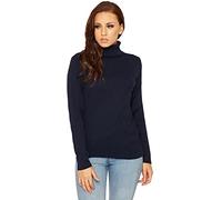 STAR FASHION Womens Knitted Polo Neck Ribbed Jumper Long Sleeve Cardigan Ladies High Roll Neck Sweatshirts Warm Winter Tops Navy 20-22