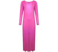 STAR FASHION Women’s Long Sleeve Maxi Dress Stretchy Ladies Plain Jersey Round Neck Casual Style Plus Size UK 8-26 Fuchsia 16-18