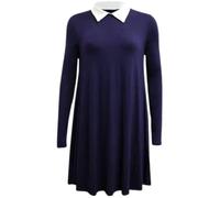 STAR FASHION New Women's Ladies Long Sleeve Peter Pan Collar Flared Festive Halloween Swing Dress Top A-Line Plus Size Jersey UK 8 to 26 Navy