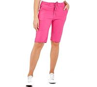 STAR FASHION Women’s New Italian Plain Elastic Waist Magic Shorts Ladies Knee Length 3/4 Cropped Trousers Turn Up Side Pockets Drawstring Belt Summer Beach Pants Short Pajamas | HotPink | 16-18