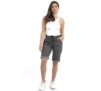 STAR FASHION Women’s New Italian Plain Elastic Waist Magic Shorts Ladies Knee Length 3/4 Cropped Trousers Turn Up Side Pockets Drawstring Belt Summer Beach Pants Short Pajamas | Charcoal | 16-18
