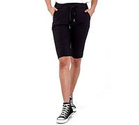 STAR FASHION Women’s New Italian Plain Elastic Waist Magic Shorts Ladies Knee Length 3/4 Cropped Trousers Turn Up Side Pockets Drawstring Belt Summer Beach Pants Short Pajamas | Black | 12-14