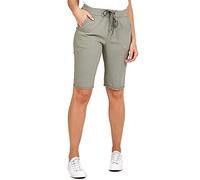 STAR FASHION Women’s New Italian Plain Elastic Waist Magic Shorts Ladies Knee Length 3/4 Cropped Trousers Turn Up Side Pockets Drawstring Belt Summer Beach Pants Short Pajamas | Khaki | 8-10