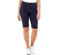 STAR FASHION Women’s New Italian Plain Elastic Waist Magic Shorts Ladies Knee Length 3/4 Cropped Trousers Turn Up Side Pockets Drawstring Belt Summer Beach Pants Short Pajamas | Navy | 20-22