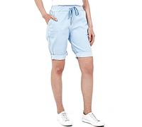 STAR FASHION Women’s New Italian Plain Elastic Waist Magic Shorts Ladies Knee Length 3/4 Cropped Trousers Turn Up Side Pockets Drawstring Belt Summer Beach Pants Short Pajamas | Light Blue | 16-18