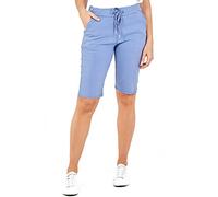STAR FASHION Women’s New Italian Plain Elastic Waist Magic Shorts Ladies Knee Length 3/4 Cropped Trousers Turn Up Side Pockets Drawstring Belt Summer Beach Pants Short Pajamas | Denim Blue | 20-22