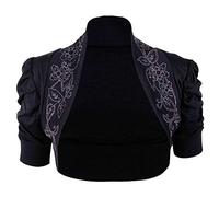 STAR FASHION Women’s Puff Sleeve Ruched Stretchy Ribbed Beaded Shrug Ladies Collared Short Bolero Crop Cardigan Top Open Front Shrugs UK Size 8-14 Black