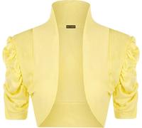 STAR FASHION Women’s Puff Sleeve Stretchy Ribbed Bolero Shrug Ladies Collared Plain Style Crop Cardigan Top Open Front Shrugs UK Size 8-14 Yellow