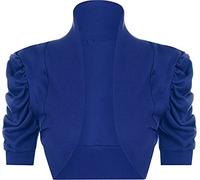 STAR FASHION Women’s Puff Sleeve Stretchy Ribbed Bolero Shrug Ladies Collared Plain Style Crop Cardigan Top Open Front Shrugs UK Size 8-14 Electric Blue