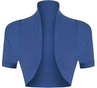 STAR FASHION Women’s Short Sleeve Stretchy Ribbed Bolero Shrug Ladies Collared Short Plain Design Crop Cardigan Top Open Front Shrugs UK Size 8-14 Blue