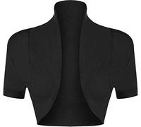 STAR FASHION Women’s Short Sleeve Stretchy Ribbed Bolero Shrug Ladies Collared Short Plain Design Crop Cardigan Top Open Front Shrugs UK Size 8-14 Black
