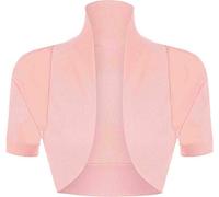 STAR FASHION Women’s Short Sleeve Stretchy Ribbed Bolero Shrug Ladies Collared Short Plain Design Crop Cardigan Top Open Front Shrugs UK Size 8-14 Pink