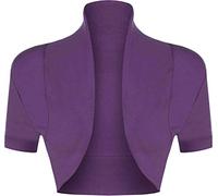 STAR FASHION Women’s Short Sleeve Stretchy Ribbed Bolero Shrug Ladies Collared Short Plain Design Crop Cardigan Top Open Front Shrugs UK Size 8-14 Purple