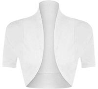 STAR FASHION Women’s Short Sleeve Stretchy Ribbed Bolero Shrug Ladies Collared Short Plain Design Crop Cardigan Top Open Front Shrugs UK Size 8-14 White