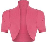 STAR FASHION Women’s Short Sleeve Stretchy Ribbed Bolero Shrug Ladies Collared Short Plain Design Crop Cardigan Top Open Front Shrugs UK Size 8-14 Cerise