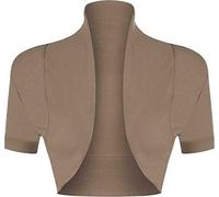 STAR FASHION Women’s Short Sleeve Stretchy Ribbed Bolero Shrug Ladies Collared Short Plain Design Crop Cardigan Top Open Front Shrugs UK Size 8-14 Mocha