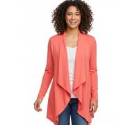 STAR FASHION Women’s Waterfall Cardigan Long Sleeve Open Front Hanky Hem Casual Blazer Plus Size Ladies Draped Waterfall Flowy Cover Up Plain Floaty Layering Top Coral-24-26