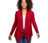 STAR FASHION Women’s Waterfall Cardigan Long Sleeve Open Front Hanky Hem Casual Blazer Plus Size Ladies Draped Waterfall Flowy Cover Up Plain Floaty Layering Top Red-16-18