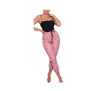 STAR FASHION Women’s Wet Look Faux Leather PU PVC Shiny Trouser Ladies Joggers Pants Paper Bag Cuffed Jogging Bottoms Draw String Tie Up Waist Trouser Size (UK_8-14) Pink